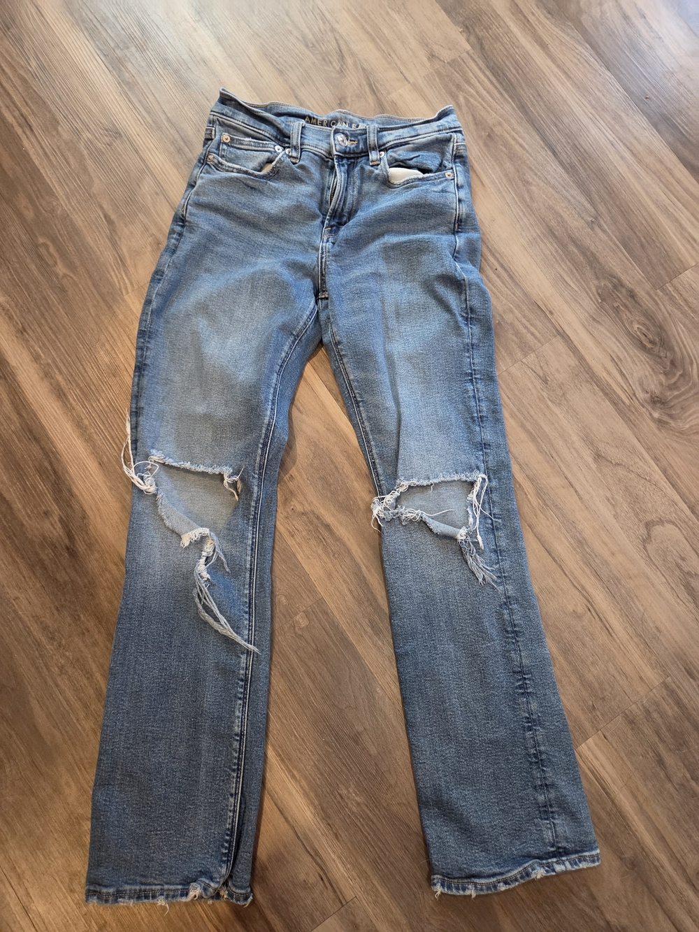 American Eagle Outfitters Light Blue Distressed Straight-Leg Jeans